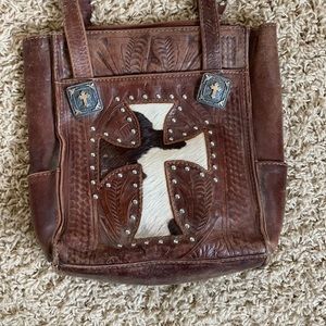 Western Hair on Hide Leather Purse with Cross